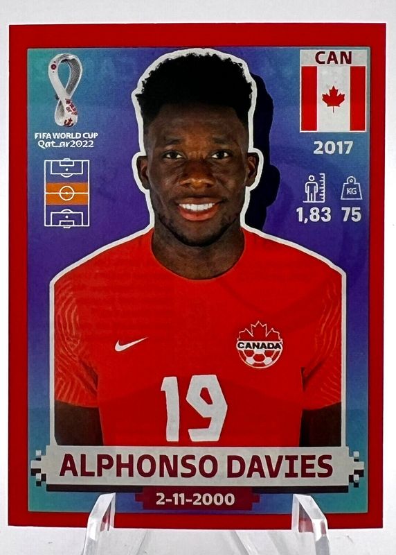 Alphonso Davies 2022 Panini World Cup Stickers #CAN12 Red (1:26) SGC 10