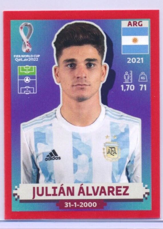 Julian Alvarez 2022 Panini World Cup Stickers #ARG15 Red (1:26) Rookie SGC 9.5