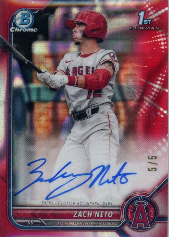 Zach Neto 2022 Bowman Draft #CDA-ZN Chrome DP Auto - Red Lava Refractor /5 (1st) PSA 10