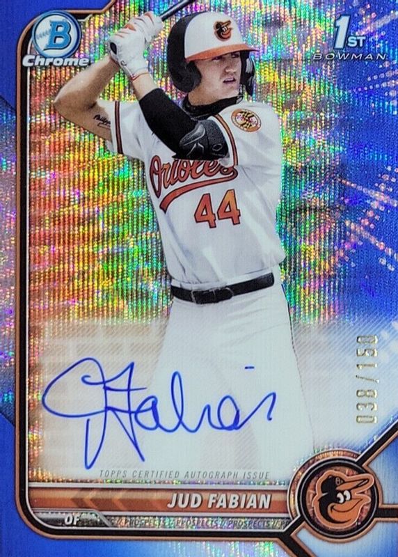 Jud Fabian 2022 Bowman Draft #CDA-JF Chrome DP Auto - Blue Wave Refractor /150 (1st) SGC 10