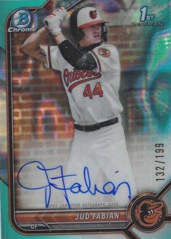 Jud Fabian 2022 Bowman Draft #CDA-JF Chrome DP Auto - Aqua Lava Refractor /199 (1st) SGC 10