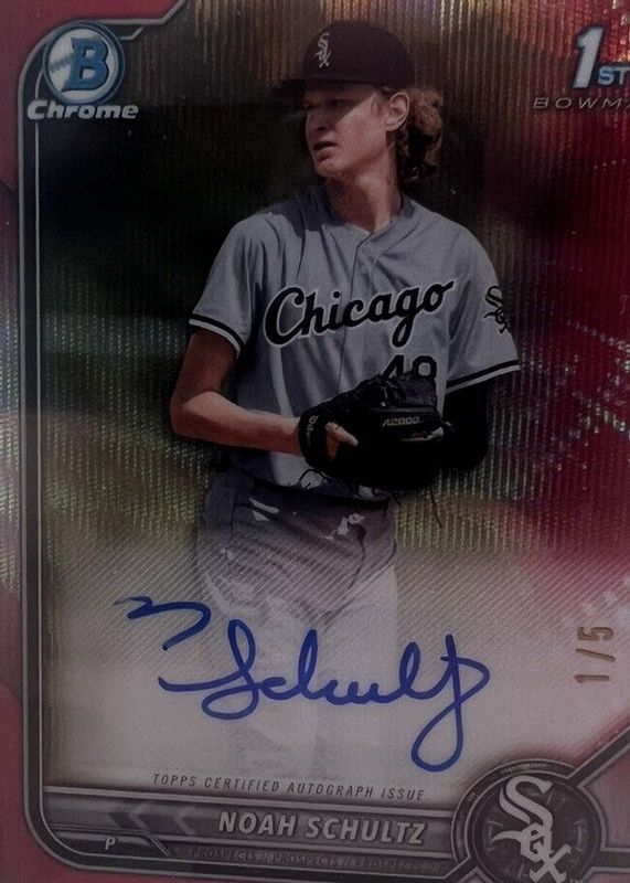 Noah Schultz 2022 Bowman Draft #CDA-NSZ Chrome DP Auto - Red Refractor /5 (1st) PSA 10