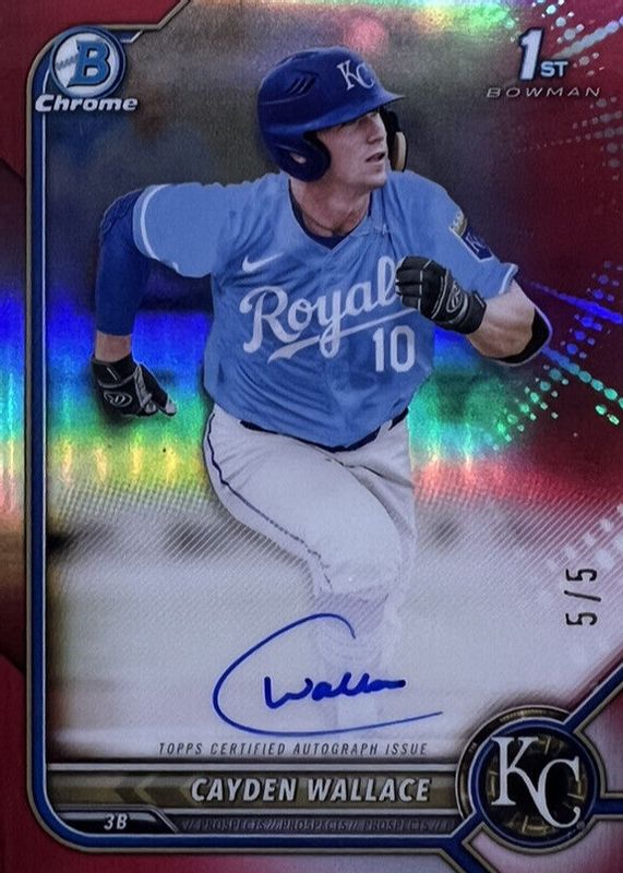 Cayden Wallace 2022 Bowman Draft #CDA-CW Chrome DP Auto - Red Refractor /5 (1st) RAW