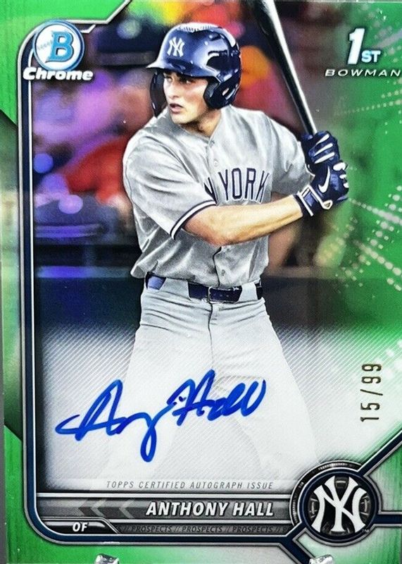 Anthony Hall 2022 Bowman Draft #CDA-AH Chrome DP Auto - Green Refractor /99 (1st) RAW