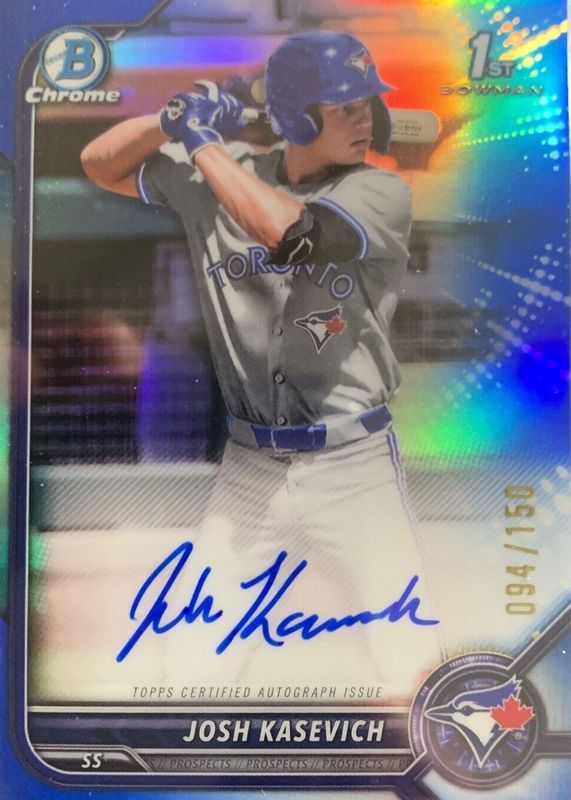 Josh Kasevich 2022 Bowman Draft #CDA-JK Chrome DP Auto - Blue Refractor /150 (1st) RAW