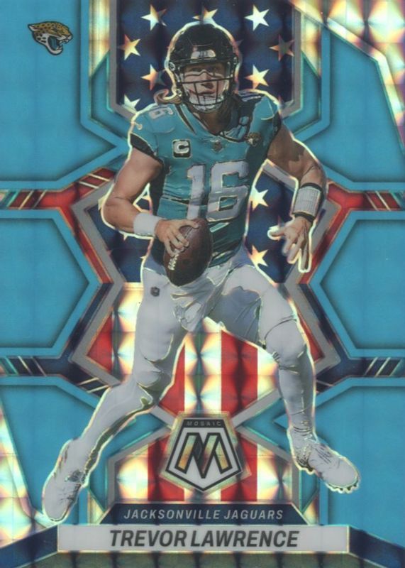 Trevor Lawrence 2022 Mosaic #267 National Pride - Blue Fluorescent /15 SGC 9.5