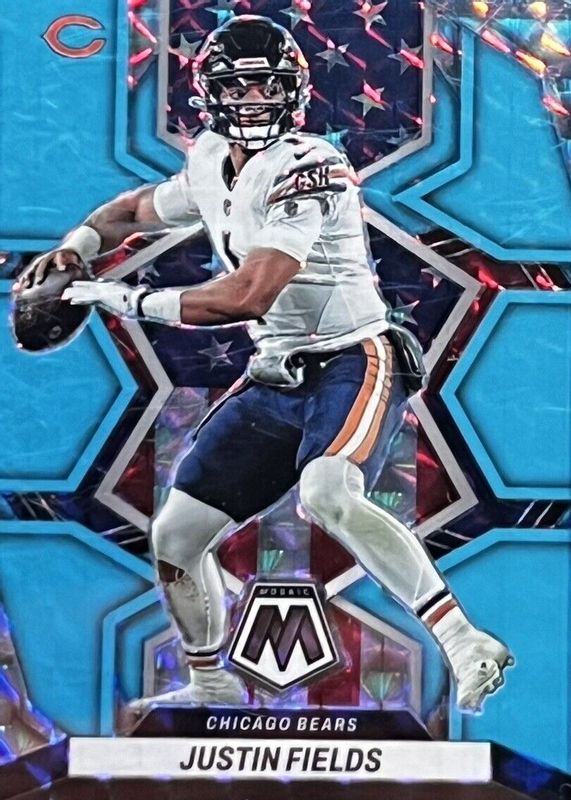 Justin Fields 2022 Mosaic #268 National Pride - Blue Fluorescent /15 RAW