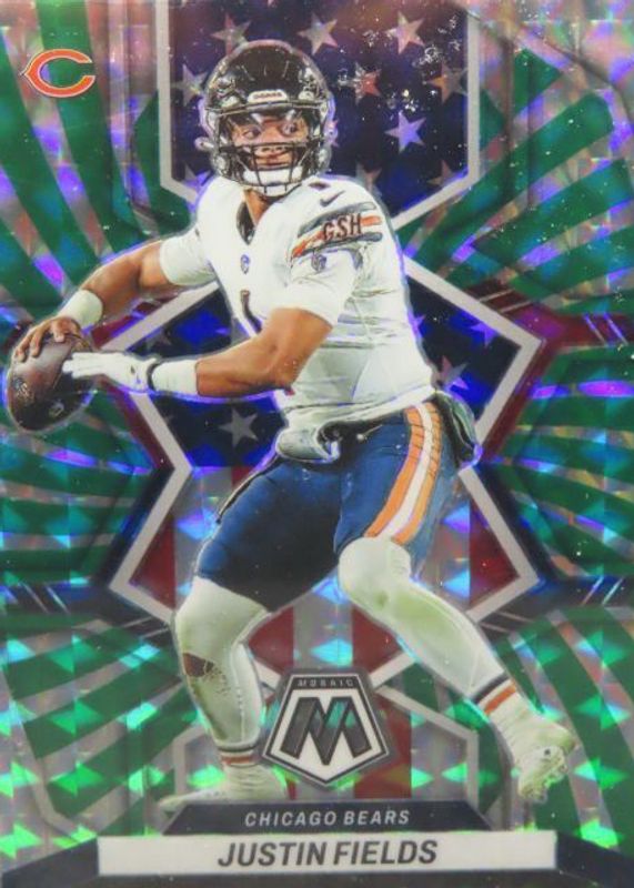 Justin Fields 2022 Mosaic #268 National Pride - Green Swirl /11 RAW