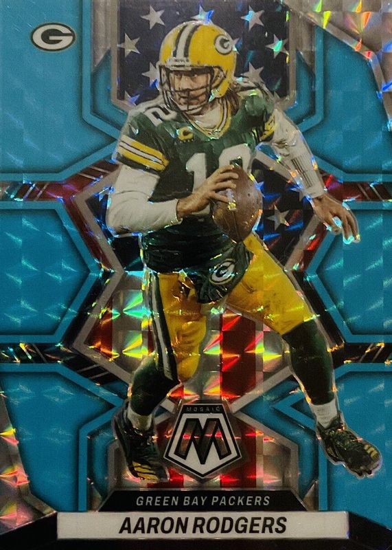 Aaron Rodgers 2022 Mosaic #252 National Pride - Blue Fluorescent /15 PSA 9