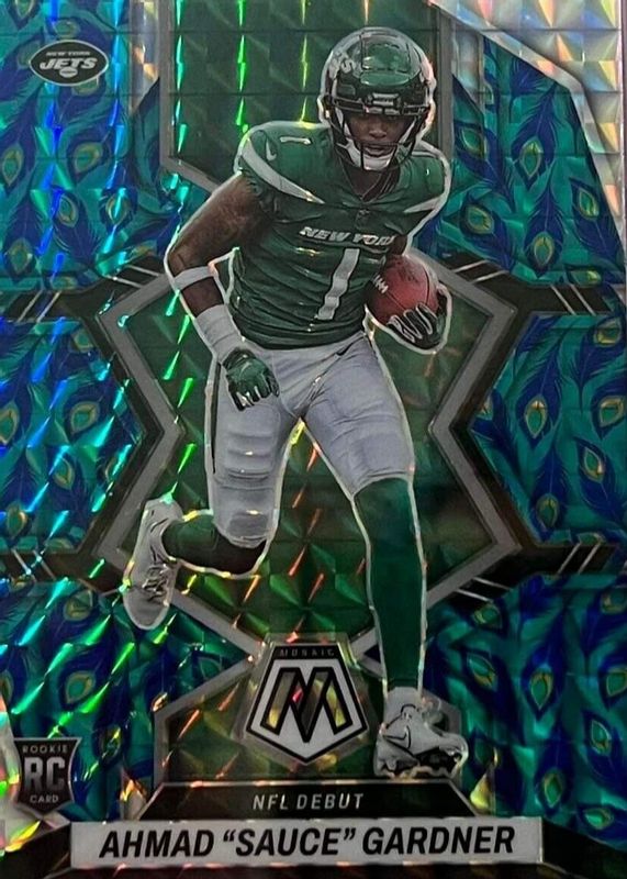 Sauce Gardner 2022 Mosaic #289 NFL Debut - Choice Peacock /(SSP) Rookie SGC 10