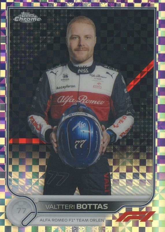 Valtteri Bottas 2022 Topps Chrome Formula 1 #57 Purple Checker Flag Refractor /199 BGS 9