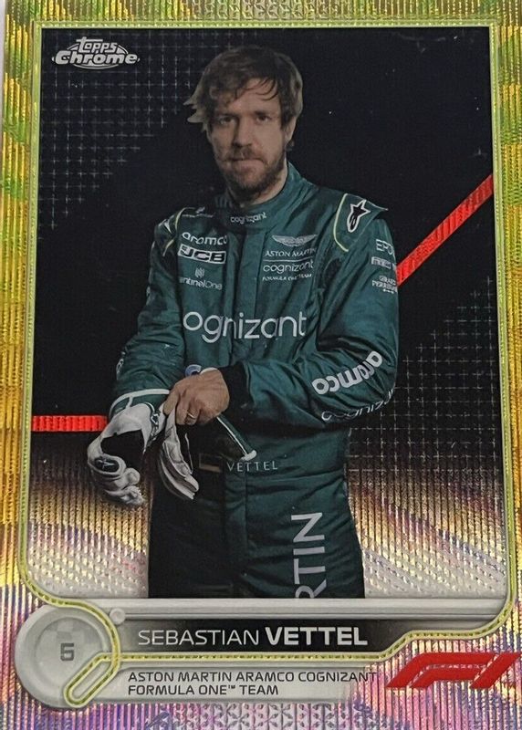 Sebastian Vettel 2022 Topps Chrome Formula 1 #9 Gold Wave Refractor /50 RAW