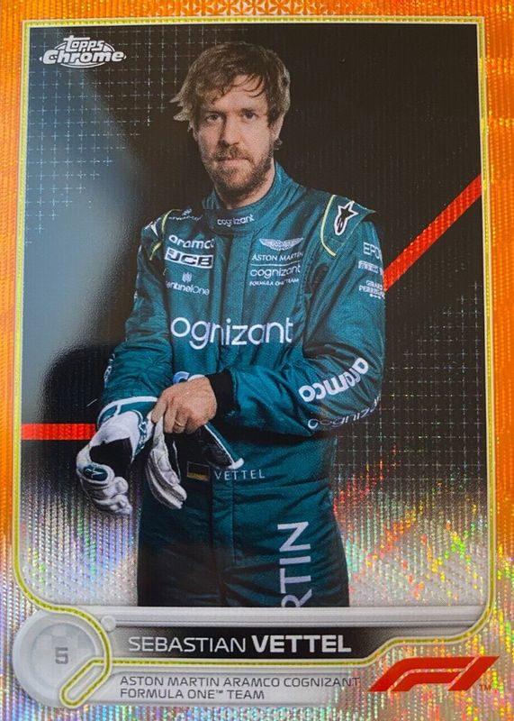 Sebastian Vettel 2022 Topps Chrome Formula 1 #9 Orange Wave Refractor /25 RAW
