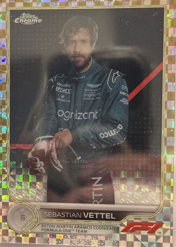 Sebastian Vettel 2022 Topps Chrome Formula 1 #9 Gold Checker Flag Refractor /50 RAW