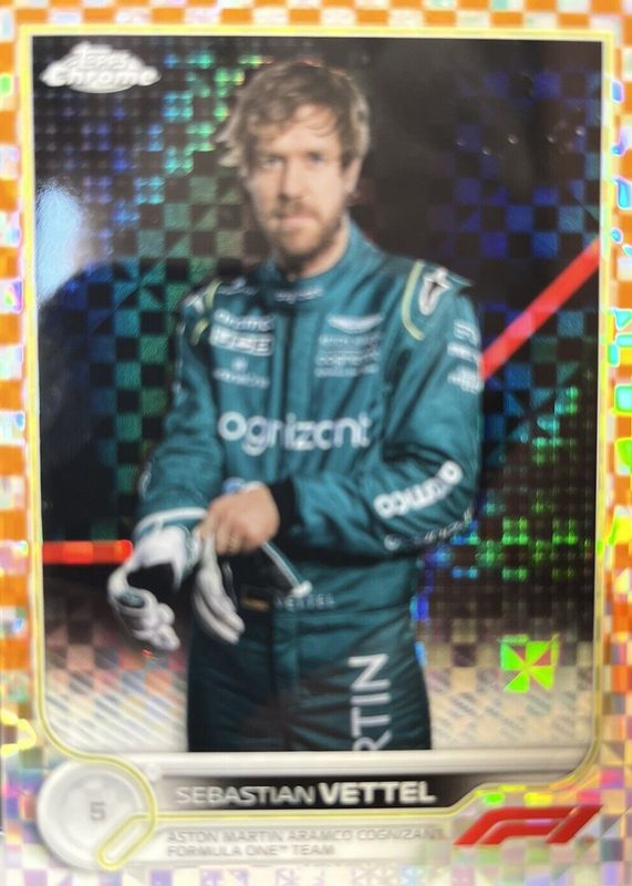 Sebastian Vettel 2022 Topps Chrome Formula 1 #9 Orange Checker Flag Refractor /25 RAW