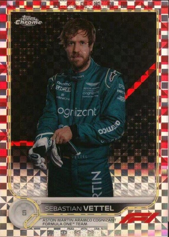 Sebastian Vettel 2022 Topps Chrome Formula 1 #9 Red Checker Flag Refractor /5 RAW