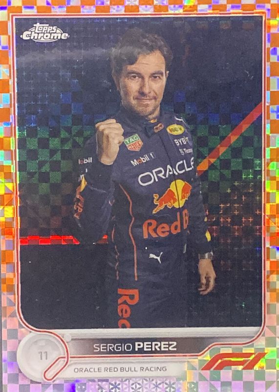 Sergio Perez 2022 Topps Chrome Formula 1 #21 Orange Checker Flag Refractor /25 PSA 10