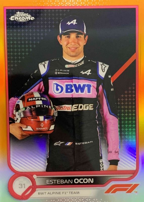 Esteban Ocon 2022 Topps Chrome Formula 1 #41 Orange & Red Refractor PSA 10