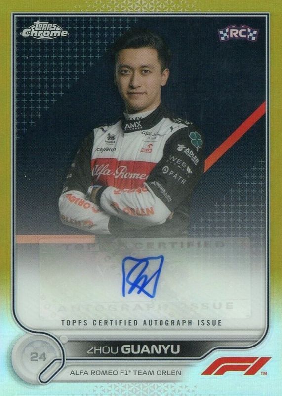 Zhou Guanyu 2022 Topps Chrome Formula 1 #CAC-GZ Autographs - Gold Refractor /50 Rookie PSA 10