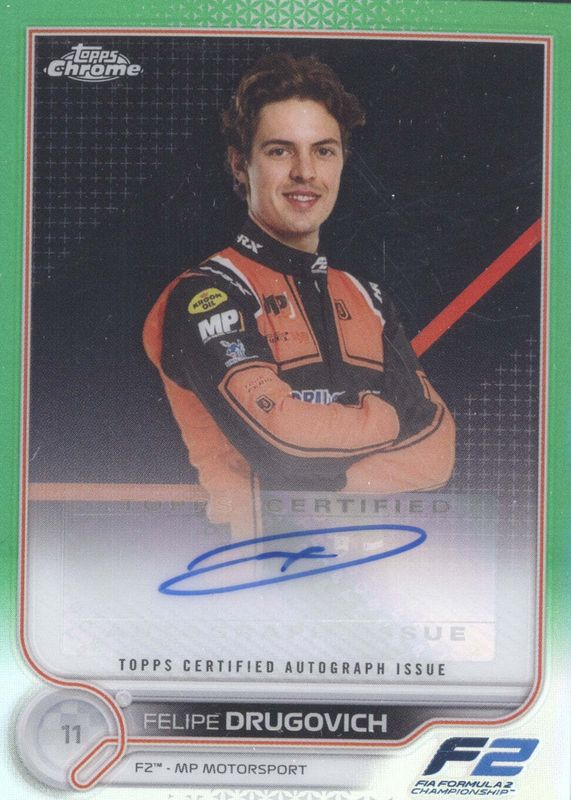 Felipe Drugovich 2022 Topps Chrome Formula 1 #CAC-FD Autographs - Green Refractor /99 PSA 10