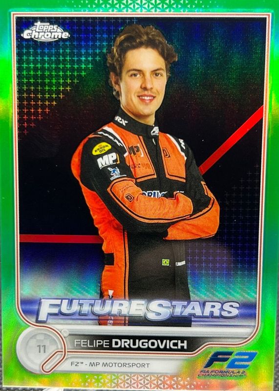 Felipe Drugovich 2022 Topps Chrome Formula 1 #87 Green Refractor /99 PSA 10