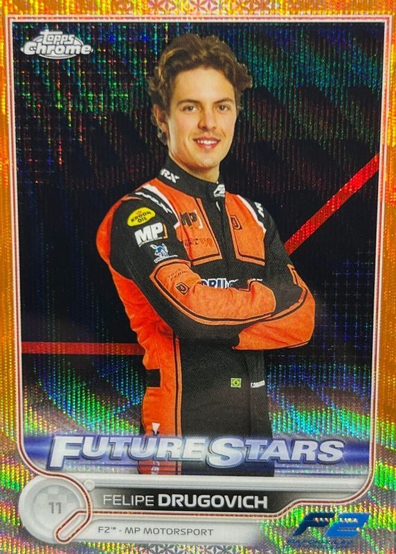 Felipe Drugovich 2022 Topps Chrome Formula 1 #87 Orange Wave Refractor /25 RAW