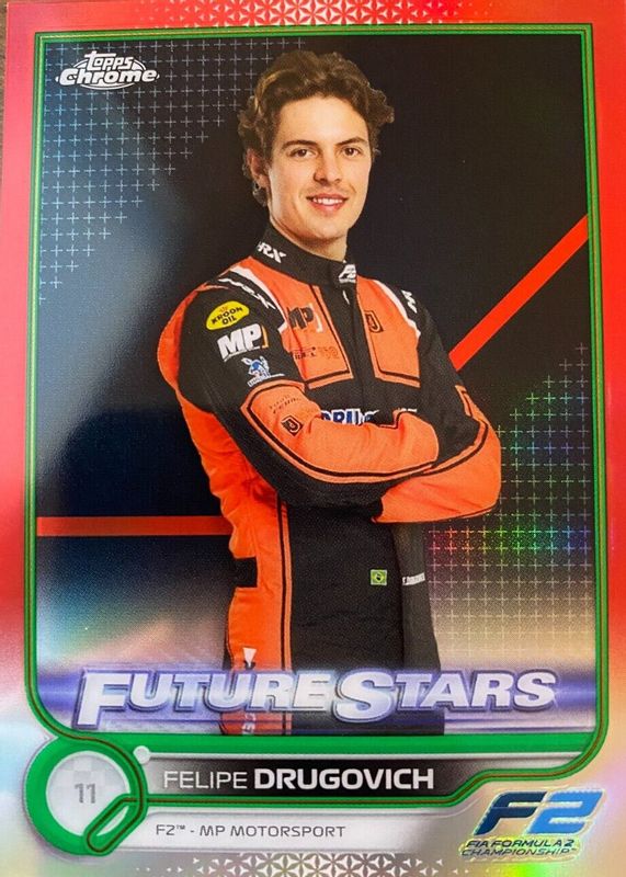 Felipe Drugovich 2022 Topps Chrome Formula 1 #87 Red & Green Refractor PSA 10