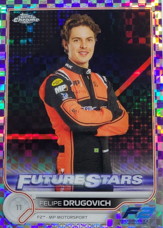 Felipe Drugovich 2022 Topps Chrome Formula 1 #87 Purple Checker Flag Refractor /199 RAW