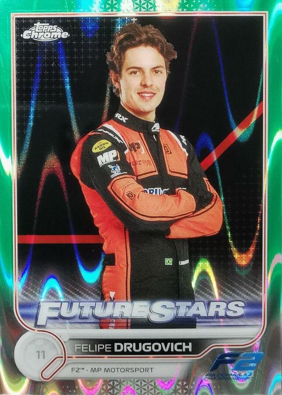 Felipe Drugovich 2022 Topps Chrome Formula 1 #87 Green RayWave Refractor /99 PSA 10