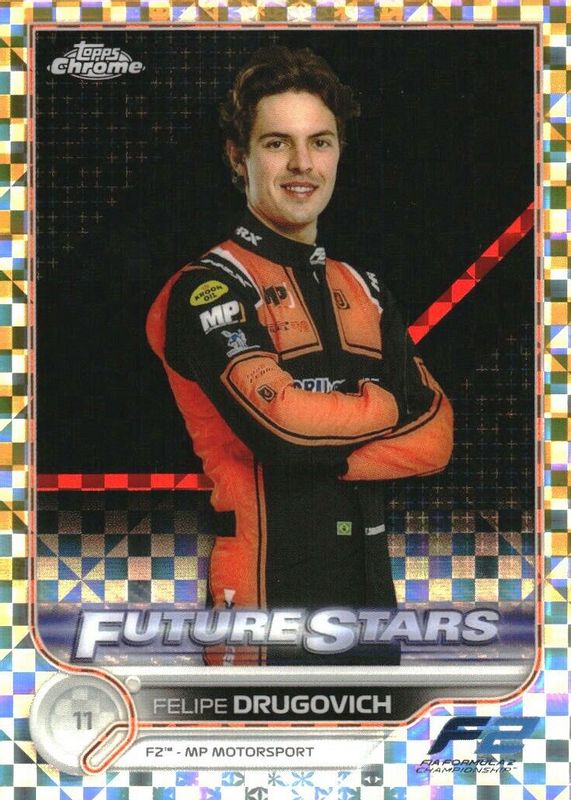 Felipe Drugovich 2022 Topps Chrome Formula 1 #87 Gold Checker Flag Refractor /50 RAW