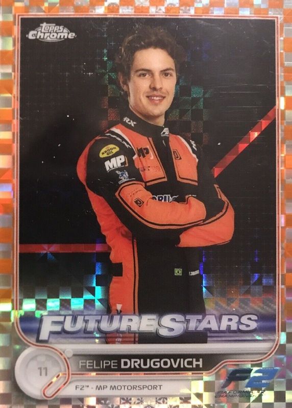 Felipe Drugovich 2022 Topps Chrome Formula 1 #87 Orange Checker Flag Refractor /25 RAW