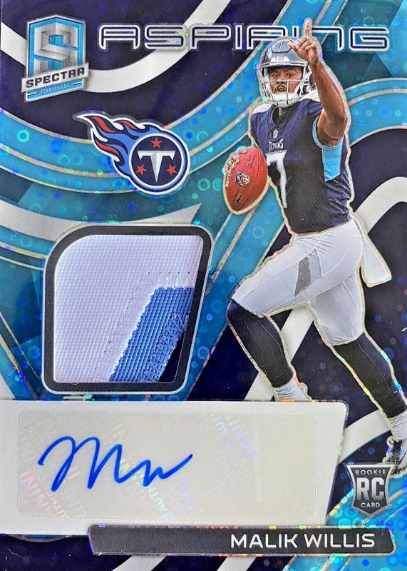 Malik Willis 2022 Spectra #APA-MWI Aspiring Patch Autographs - Neon Blue /50 Rookie RAW