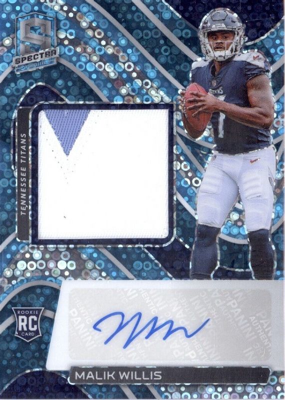 Malik Willis 2022 Spectra #225 Rookie Patch Auto - Neon Blue /60 Rookie RAW