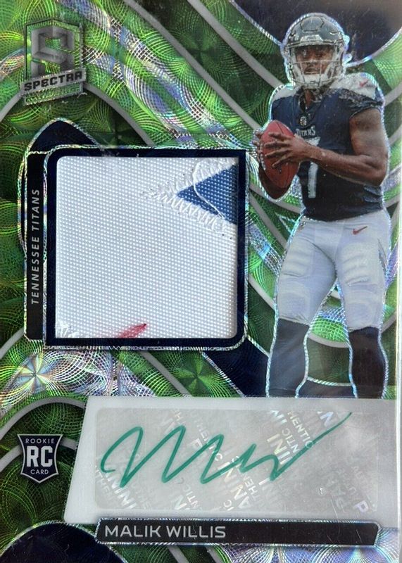 Malik Willis 2022 Spectra #225 Rookie Patch Auto - Neon Green /35 Rookie PSA 10