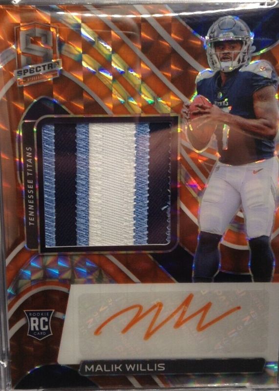 Malik Willis 2022 Spectra #225 Rookie Patch Auto - Neon Orange /15 RAW