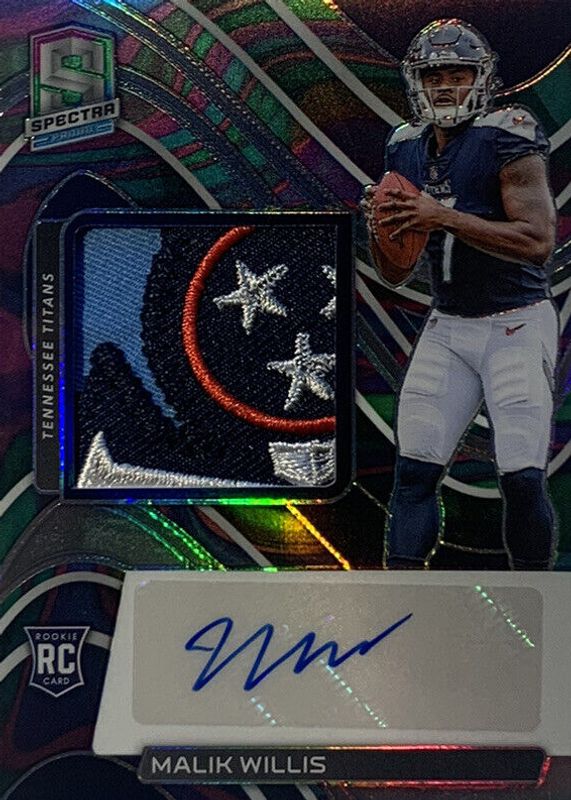 Malik Willis 2022 Spectra #225 Rookie Patch Auto - Neon Marble /4 RAW