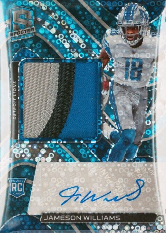 Jameson Williams 2022 Spectra #207 Rookie Patch Auto - Neon Blue /60 PSA 10