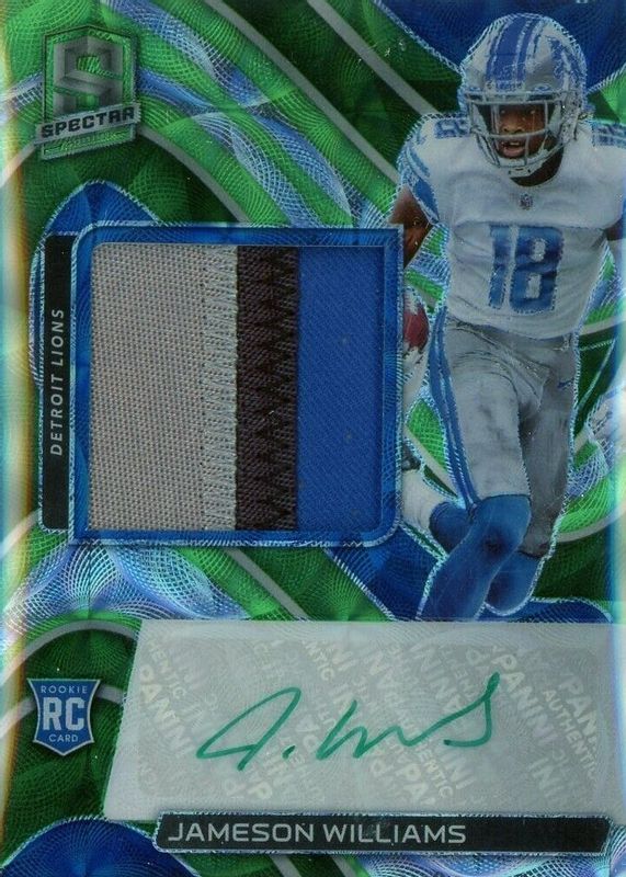 Jameson Williams 2022 Spectra #207 Rookie Patch Auto - Neon Green /35 PSA 10