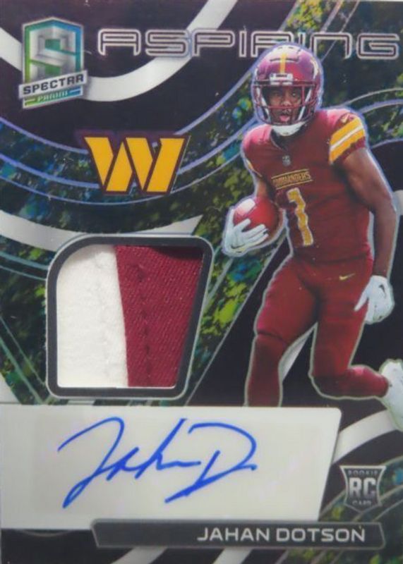 Jahan Dotson 2022 Spectra #APA-JDO Aspiring Patch Autographs - Neon Splatter /8 Rookie RAW