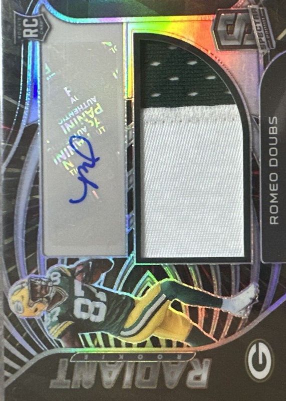 Romeo Doubs 2022 Spectra #RAD-RDO Radiant Rookie Patch Signatures - Hyper /60 PSA 10