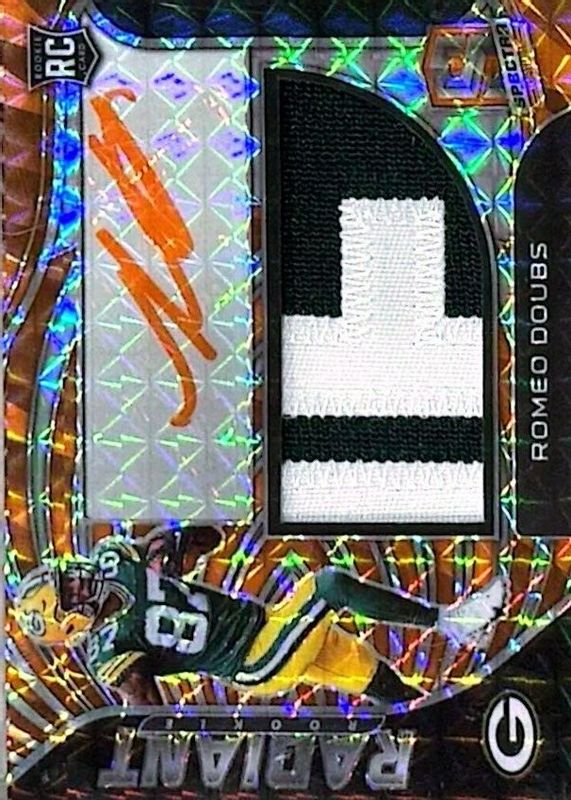 Romeo Doubs 2022 Spectra #RAD-RDO Radiant Rookie Patch Signatures - Neon Orange /15 PSA 10