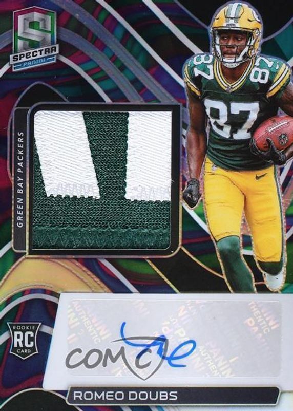 Romeo Doubs 2022 Spectra #238 Rookie Patch Auto - Neon Marble /4 RAW