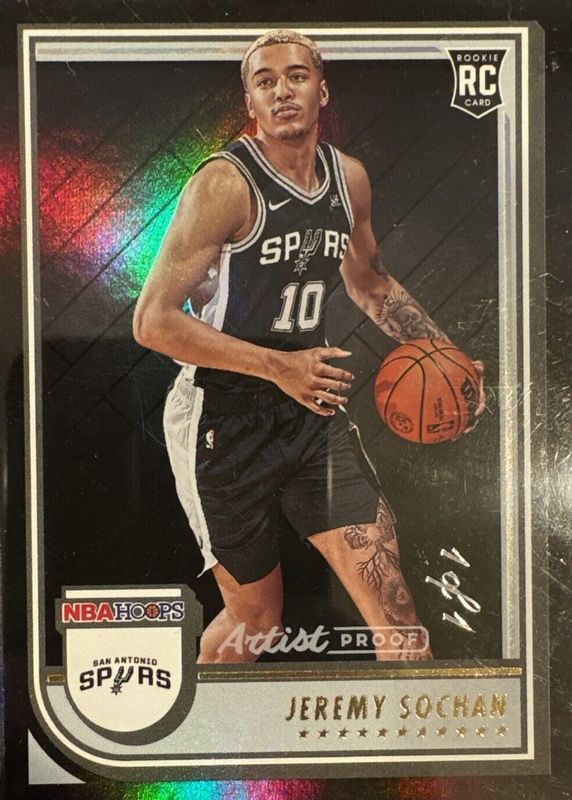 Jeremy Sochan 2022 Hoops #239 Artist Proof Black /1 Rookie RAW