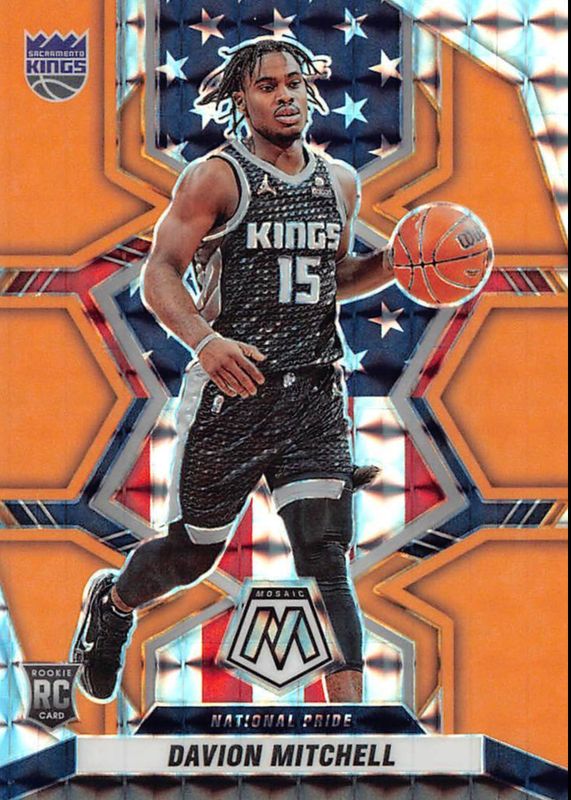 Davion Mitchell 2021 Mosaic #254 National Pride - Orange Fluorescent /25 Rookie PSA 10