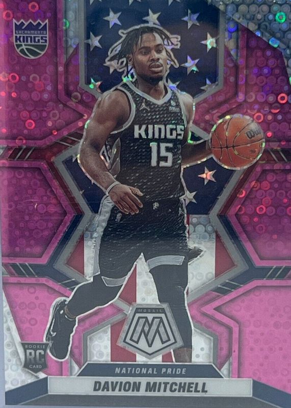 Davion Mitchell 2021 Mosaic #254 National Pride - Fast Break Pink /20 Rookie RAW