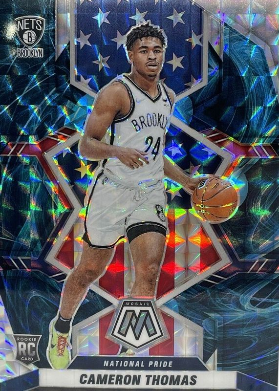 Cam Thomas 2021 Mosaic #255 National Pride - Genesis /(SSP) Rookie SGC 9.5