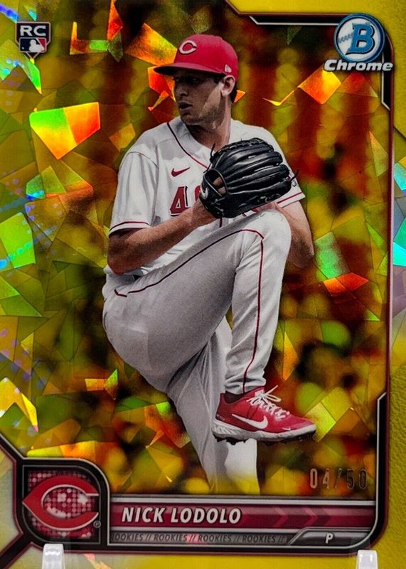 Nick Lodolo 2022 Bowman Chrome Sapphire Edition #27 Yellow /50 Rookie SGC 10