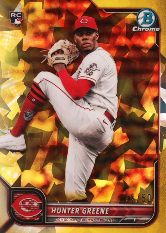 Hunter Greene 2022 Bowman Chrome Sapphire Edition #95 Yellow /50 Rookie SGC 10