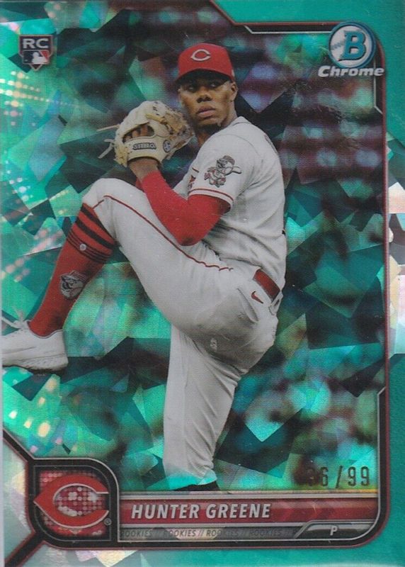 Hunter Greene 2022 Bowman Chrome Sapphire Edition #95 Aqua /99 Rookie PSA 9