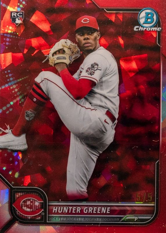 Hunter Greene 2022 Bowman Chrome Sapphire Edition #95 Red /5 Rookie PSA 10